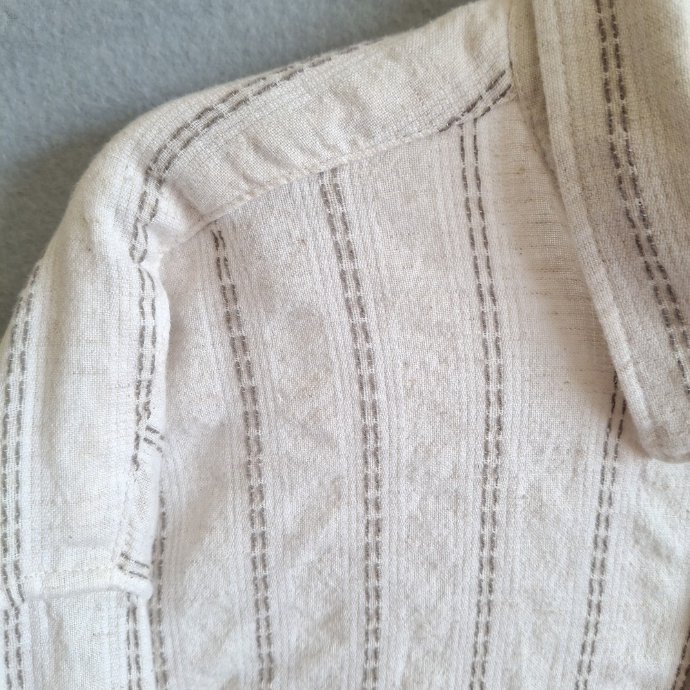 Abercrombie & Fitch Mens Large Shirt Cotton Linen Stripe Long Sleeve White Prepp